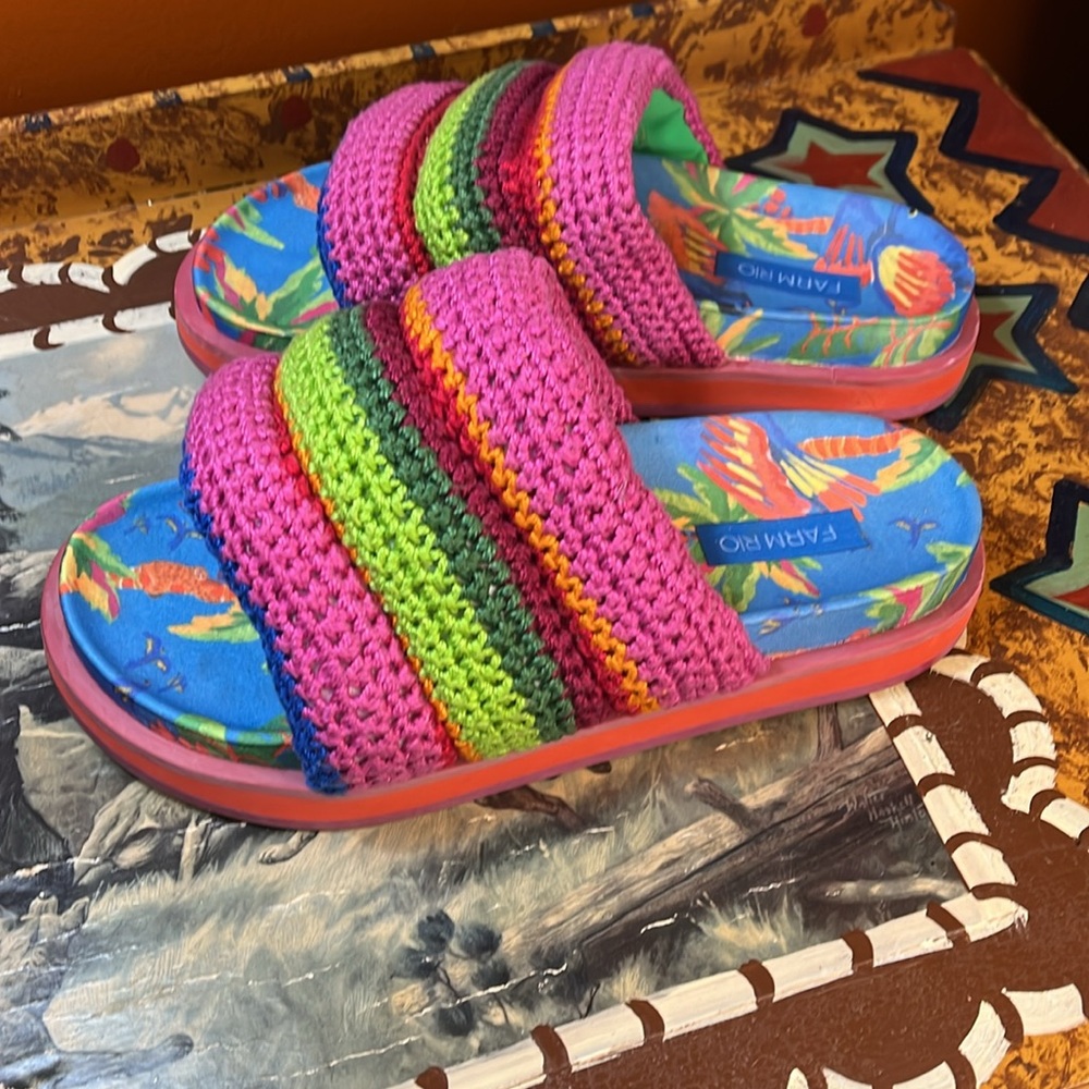 FARM Rio Pink and Blue Sandals Vibrant Slip-On Style - Picture 5 of 8